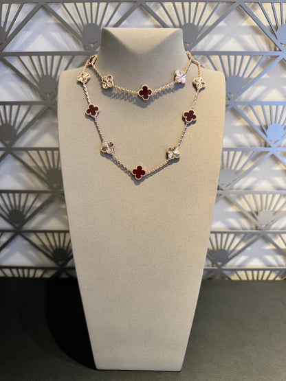 [Luna Brilliance]CLOVER 20 MOTIFS LASER CARNELIAN NECKLACE