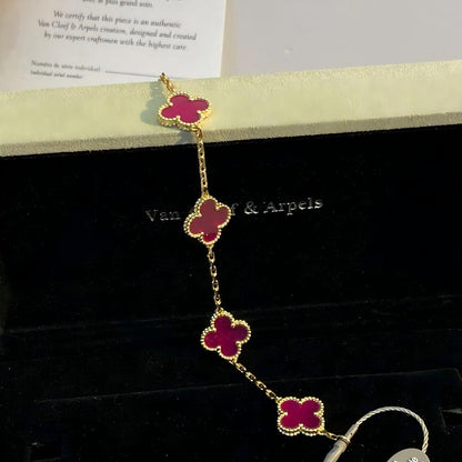 [Luna Brilliance]CLOVER 5 MOTIFS PINK ENAMEL BRACELET