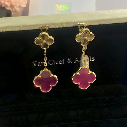 [Luna Brilliance]NEW CLOVER 2 MOTIF PINK ENAMEL EARRINGS
