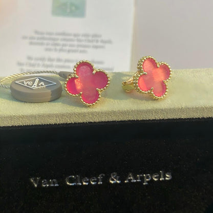 [Luna Brilliance]NEW CLOVER 1 MOTIF PINK ENAMEL STUD EARRINGS