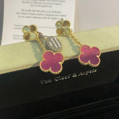 [Luna Brilliance]NEW CLOVER 2 MOTIF PINK ENAMEL EARRINGS