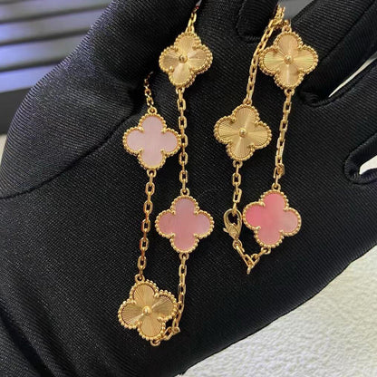 [Luna Brilliance]CLOVER 10 MOTIFS  LASER PINK MOP NECKLACE