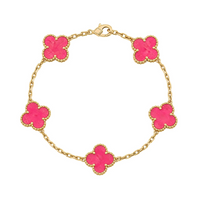[Luna Brilliance]CLOVER 5 MOTIFS PINK ENAMEL BRACELET