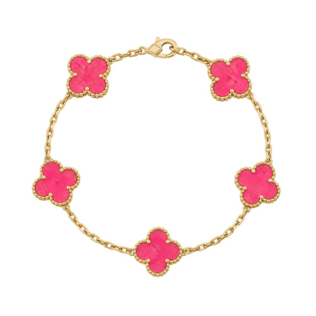 [Luna Brilliance]CLOVER 5 MOTIFS PINK ENAMEL BRACELET