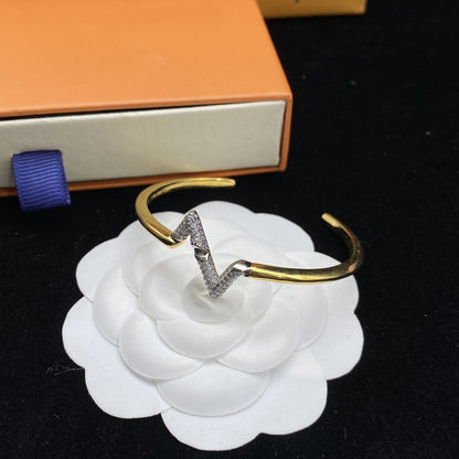 [Luna Brilliance]VOLTE UPSITE DOWN DIAMOND GOLD OPEN BRACELET