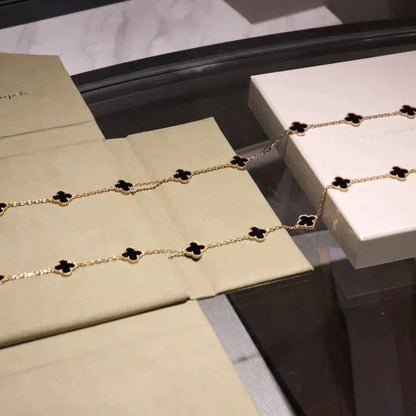 [Luna Brilliance]CLOVER 20 MOTIFS ONYX NECKLACE