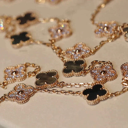 [Luna Brilliance]CLOVER 20 MOTIFS DARK MOP DIAMOND  NECKLACE