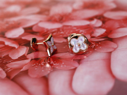[Luna Brilliance]STAR AND SUN PINK GOLD MOP STUD EARRINGS