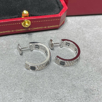[Luna Brilliance]LOVE CERAMIC DIAMOND PAVED SILVER EARRINGS