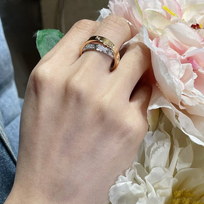 [Luna Brilliance]LOVE PINK GOLD SILVER DIAMOND DOUBLE RING