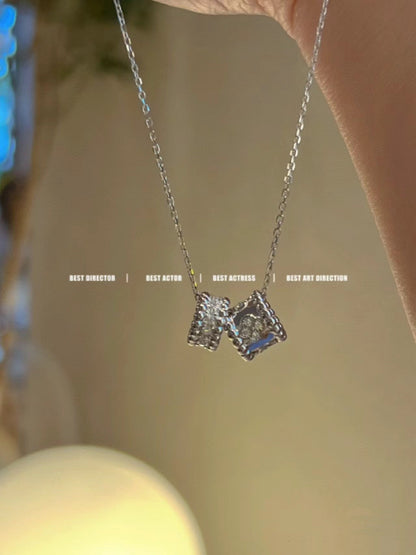 [Luna Brilliance]PERLEE DOUBLE PENDANT SILVER DIAMOND NECKLACE