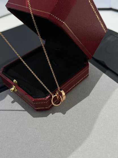 [Luna Brilliance]LOVE NECKLACE DOUBLE RING PINK GOLD