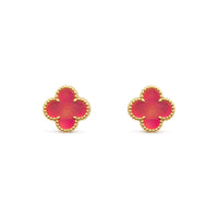 [Luna Brilliance]NEW CLOVER 1 MOTIF PINK ENAMEL STUD EARRINGS