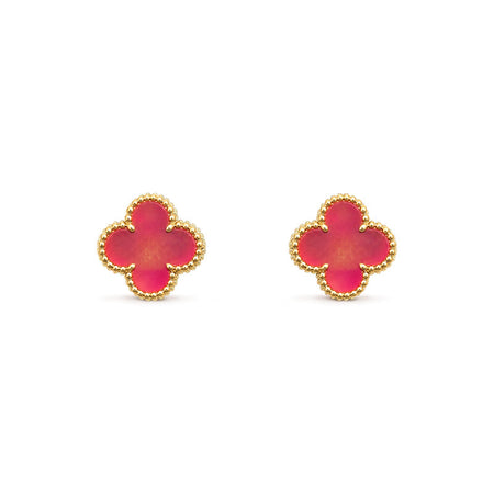 [Luna Brilliance]NEW CLOVER 1 MOTIF PINK ENAMEL STUD EARRINGS