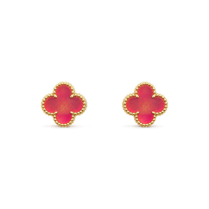 [Luna Brilliance]NEW CLOVER 1 MOTIF PINK ENAMEL STUD EARRINGS
