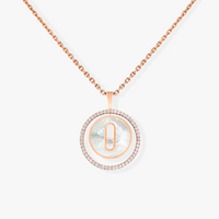 [Luna Brilliance]LUCKY MOVE 1 DIAMOND WHITE MOTHER OF PEARL PINK GOLD DIAMOND NECKLACE