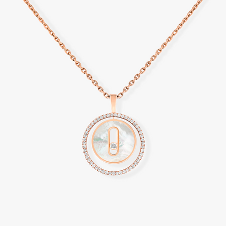 [Luna Brilliance]LUCKY MOVE 1 DIAMOND WHITE MOTHER OF PEARL PINK GOLD DIAMOND NECKLACE