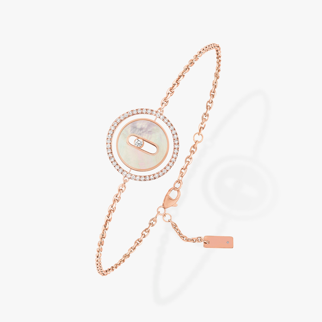 [Luna Brilliance]LUCKY MOVE WHITE MOTHER OF PEARL PINK GOLD DIAMOND BRACELET