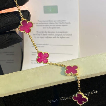 [Luna Brilliance]CLOVER 5 MOTIFS PINK ENAMEL BRACELET