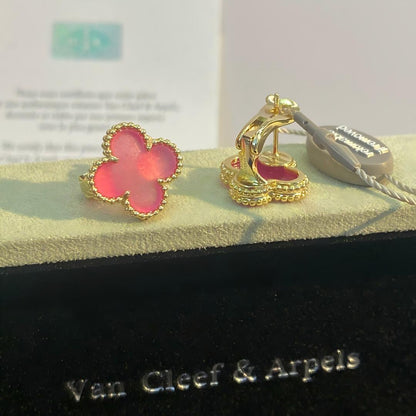 [Luna Brilliance]NEW CLOVER 1 MOTIF PINK ENAMEL STUD EARRINGS