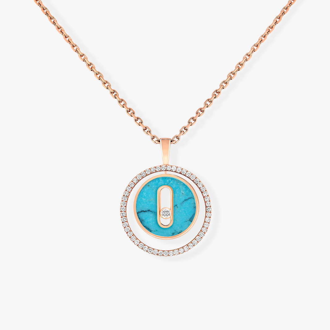[Luna Brilliance]LUCKY MOVE 1 DIAMOND TURQUOISE PINK GOLD DIAMOND NECKLACE