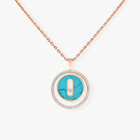 [Luna Brilliance]LUCKY MOVE 1 DIAMOND TURQUOISE PINK GOLD DIAMOND NECKLACE