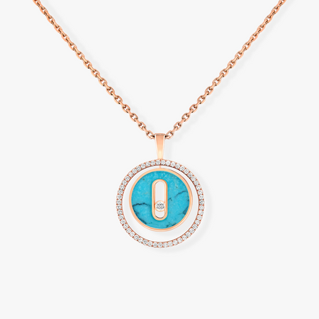 [Luna Brilliance]LUCKY MOVE 1 DIAMOND TURQUOISE PINK GOLD DIAMOND NECKLACE