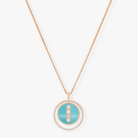[Luna Brilliance]LUCKY MOVE 3 DIAMONDS TURQUOISE PINK GOLD DIAMOND NECKLACE