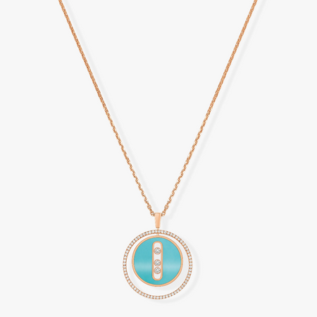 [Luna Brilliance]LUCKY MOVE 3 DIAMONDS TURQUOISE PINK GOLD DIAMOND NECKLACE