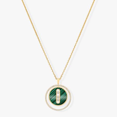 [Luna Brilliance]LUCKY MOVE 3 DIAMOND MALACHITE GOLD DIAMOND NECKLACE