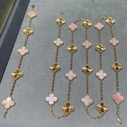 [Luna Brilliance]CLOVER 20 MOTIFS LASER PINK MOP NECKLACE