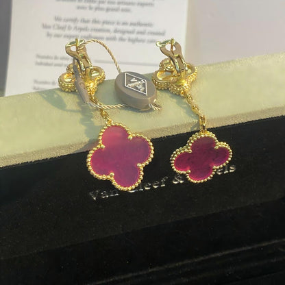 [Luna Brilliance]NEW CLOVER 2 MOTIF PINK ENAMEL EARRINGS