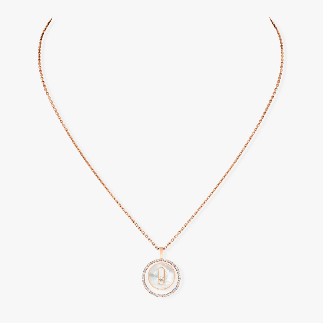 [Luna Brilliance]LUCKY MOVE 1 DIAMOND WHITE MOTHER OF PEARL PINK GOLD DIAMOND NECKLACE