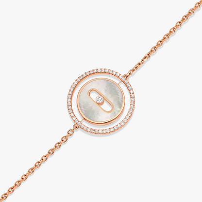 [Luna Brilliance]LUCKY MOVE WHITE MOTHER OF PEARL PINK GOLD DIAMOND BRACELET