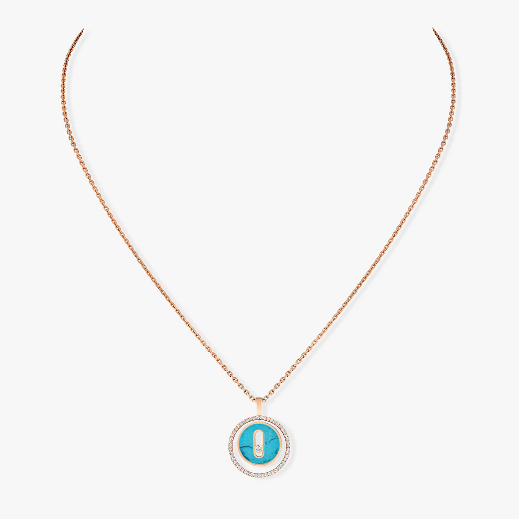 [Luna Brilliance]LUCKY MOVE 1 DIAMOND TURQUOISE PINK GOLD DIAMOND NECKLACE