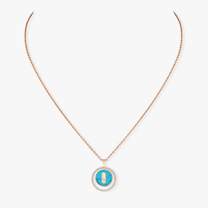 [Luna Brilliance]LUCKY MOVE 1 DIAMOND TURQUOISE PINK GOLD DIAMOND NECKLACE