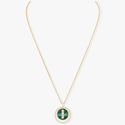 [Luna Brilliance]LUCKY MOVE 3 DIAMOND MALACHITE GOLD DIAMOND NECKLACE