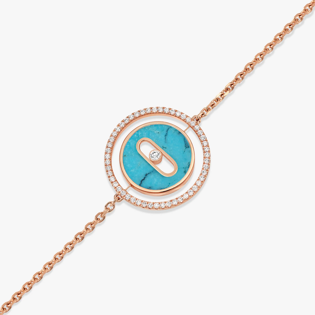 [Luna Brilliance]LUCKY MOVE TURQUOISE PINK GOLD DIAMOND BRACELET