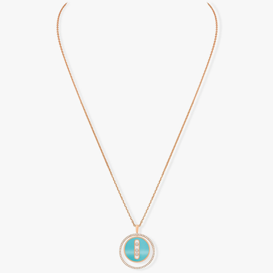 [Luna Brilliance]LUCKY MOVE 3 DIAMONDS TURQUOISE PINK GOLD DIAMOND NECKLACE