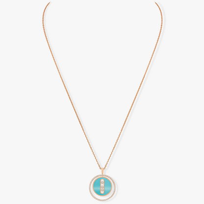 [Luna Brilliance]LUCKY MOVE 3 DIAMONDS TURQUOISE PINK GOLD DIAMOND NECKLACE