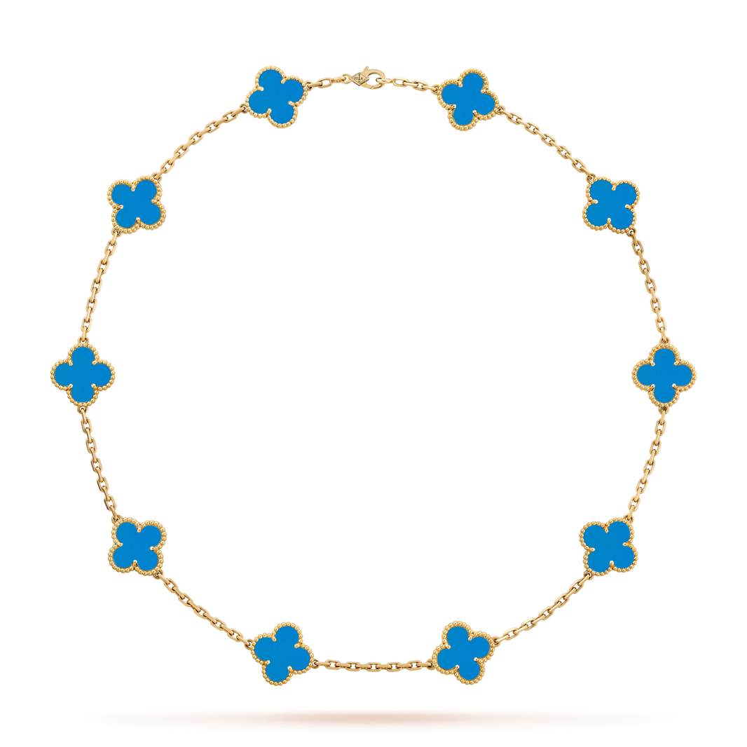 [Luna Brilliance]CLOVER 10 MOTIFS BLUE AGATE NECKLACE