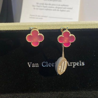 [Luna Brilliance]NEW CLOVER 1 MOTIF PINK ENAMEL STUD EARRINGS