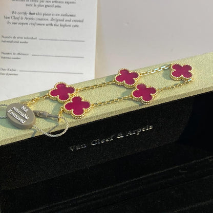 [Luna Brilliance]CLOVER 5 MOTIFS PINK ENAMEL BRACELET