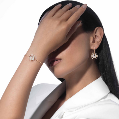 [Luna Brilliance]LUCKY MOVE WHITE MOTHER OF PEARL PINK GOLD DIAMOND BRACELET