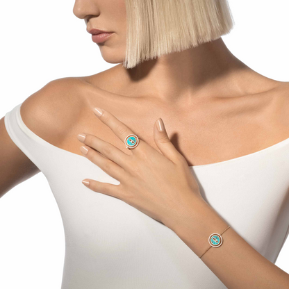 [Luna Brilliance]LUCKY MOVE TURQUOISE PINK GOLD DIAMOND BRACELET