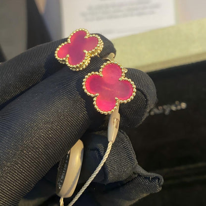 [Luna Brilliance]NEW CLOVER 1 MOTIF PINK ENAMEL STUD EARRINGS