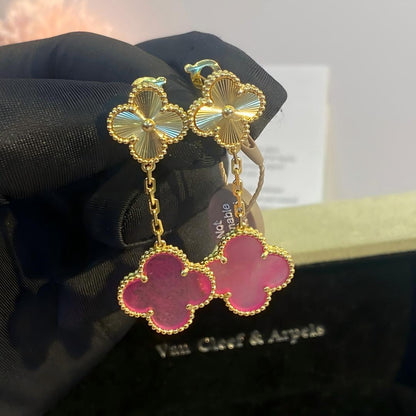 [Luna Brilliance]NEW CLOVER 2 MOTIF PINK ENAMEL EARRINGS