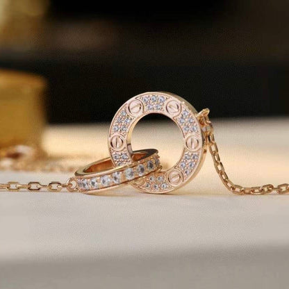[Luna Brilliance]LOVE  FULL DIAMOND PENDANT NECKLACE