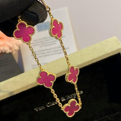 [Luna Brilliance]CLOVER 5 MOTIFS PINK ENAMEL BRACELET