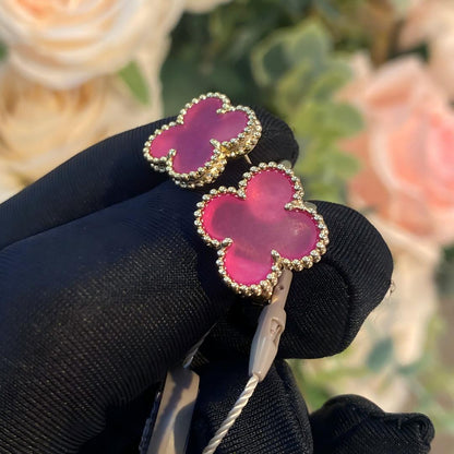 [Luna Brilliance]NEW CLOVER 1 MOTIF PINK ENAMEL STUD EARRINGS
